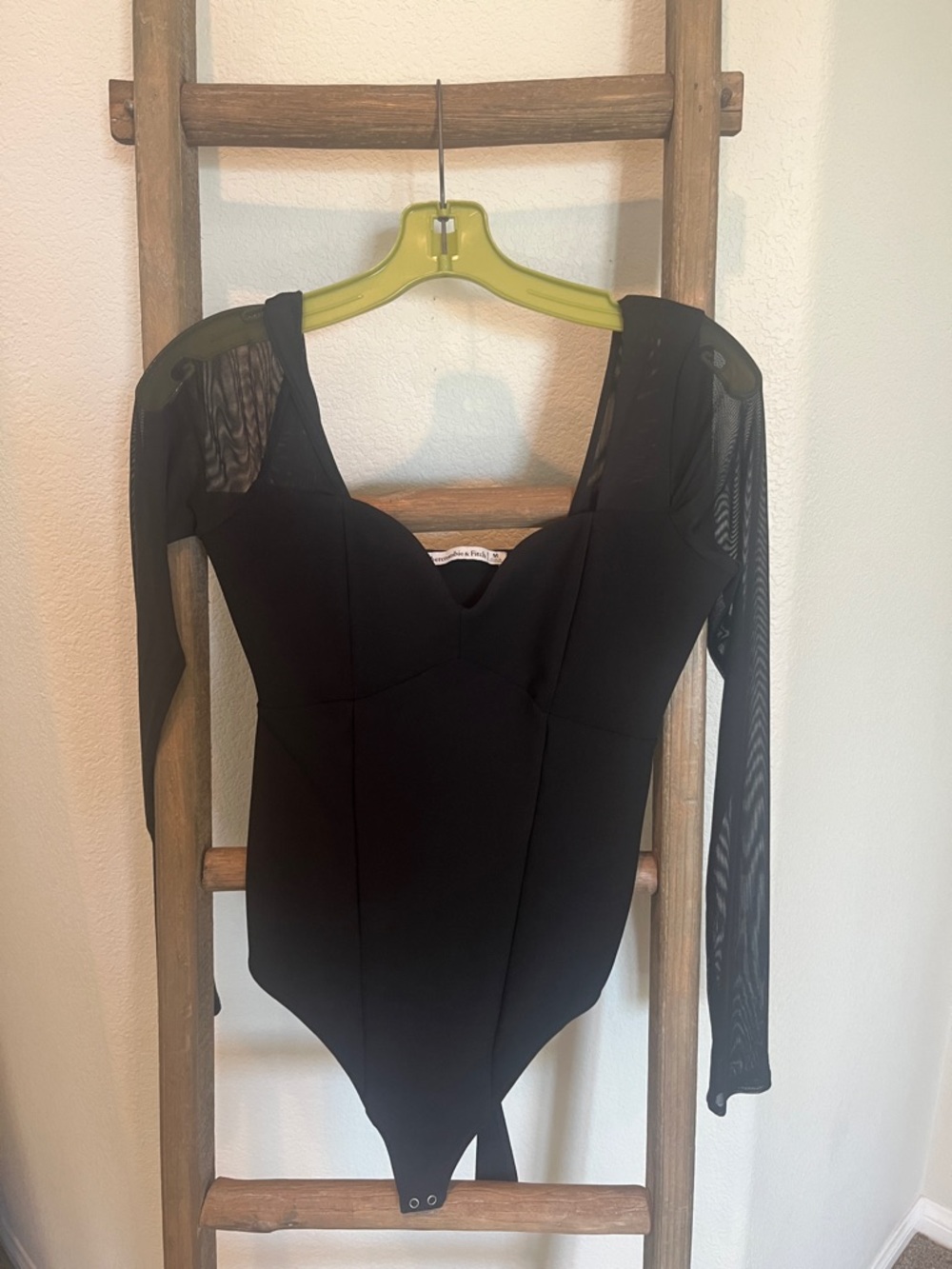 Abercrombie & Fitch Black Long-Sleeve Mesh Bodysuit